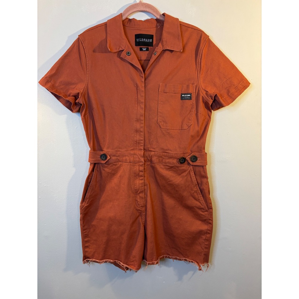 WILDFANG Rust Orange Zip Front Romper L Essential High Waisted